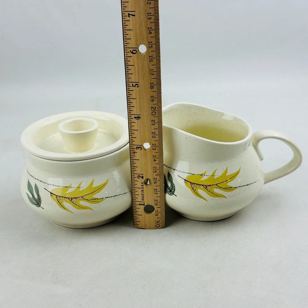 Franciscan Autumn Sugar Creamer Set Speckled‎ Leaves Bowl Lid MCM Vintage